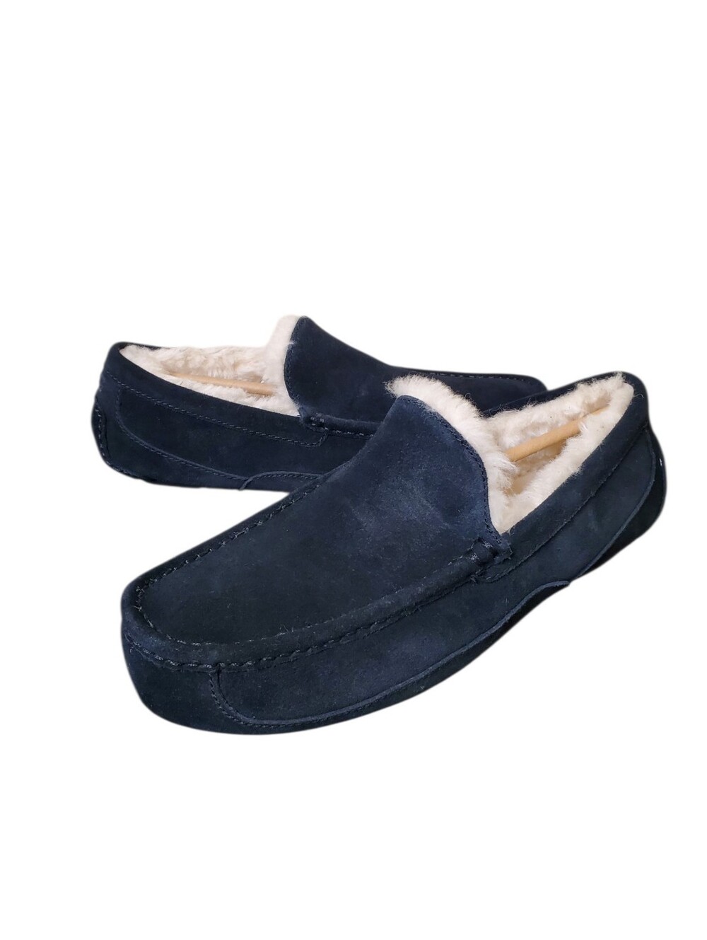 UGG Ascot Black Full Grain Suede Upcycled Wool Lining Slippers New Men's 9